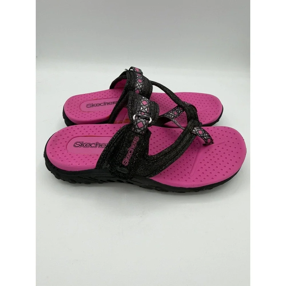 Skechers Reggae Girls Summer Sandals Black/Pink Sandals - Size 13